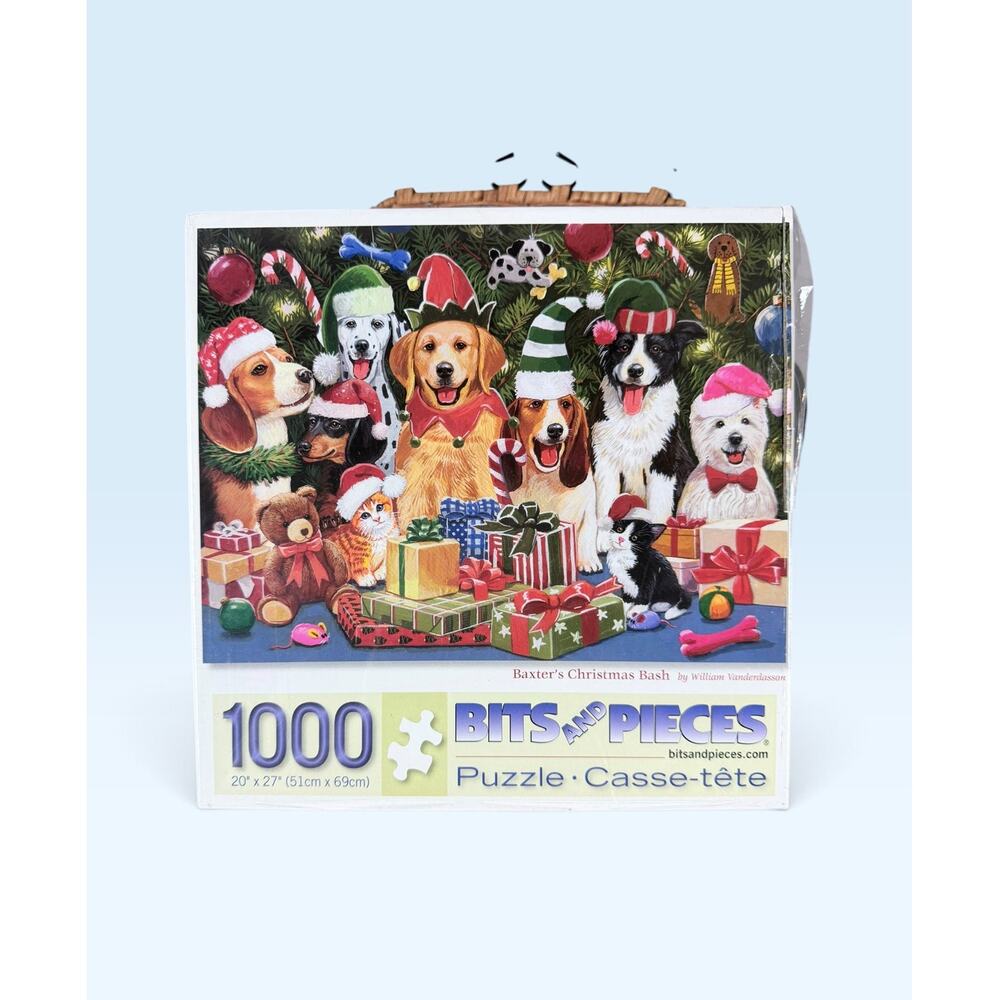 Bits and Pieces Baxter’s Christmas Bash 1000 Piece Puzzle Dogs Cats NEW Sealed